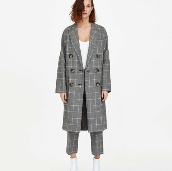 ZARA Longline Plaid Coat - Picture 2 of 8